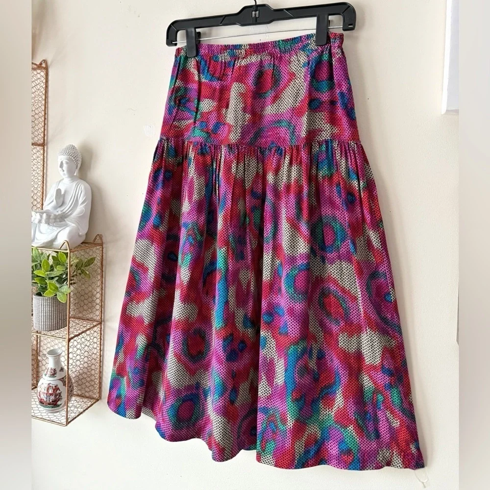 Vintage 90s Judith Michaels Vibrant Colorful A-Line Pleated Skirt Size Medium - Picture 7 of 12